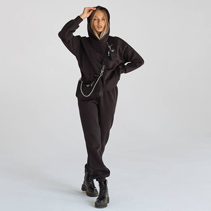 Damen sportliches Fleece-Set mit hohem Kragen Drune