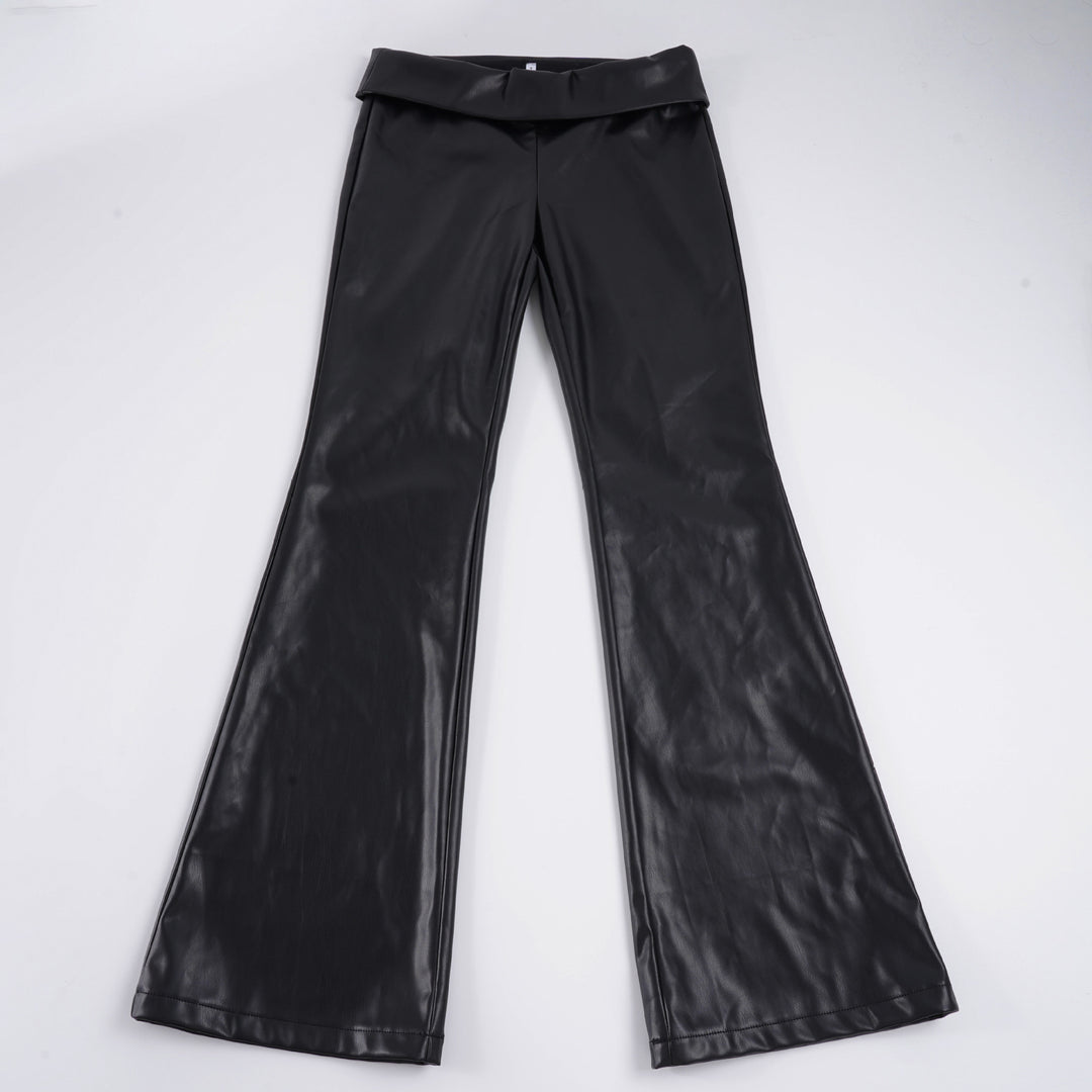 Damen modische Flared-Hosen aus Lederimitat Drune