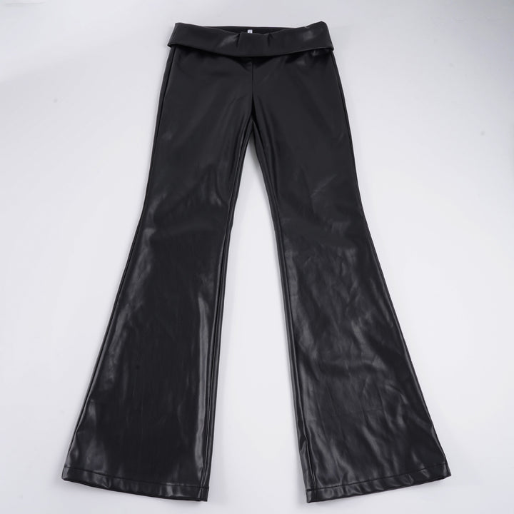 Damen modische Flared-Hosen aus Lederimitat Drune