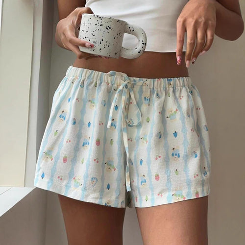 Damen entspannte Kurzpyjamahose mit buntem Druck und elastischem Bund Drune