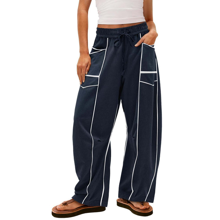 Damen nan weite Lounge-Hose mit Kordelzug, Kontrastpaspelierung und Cargo-Taschen Drune