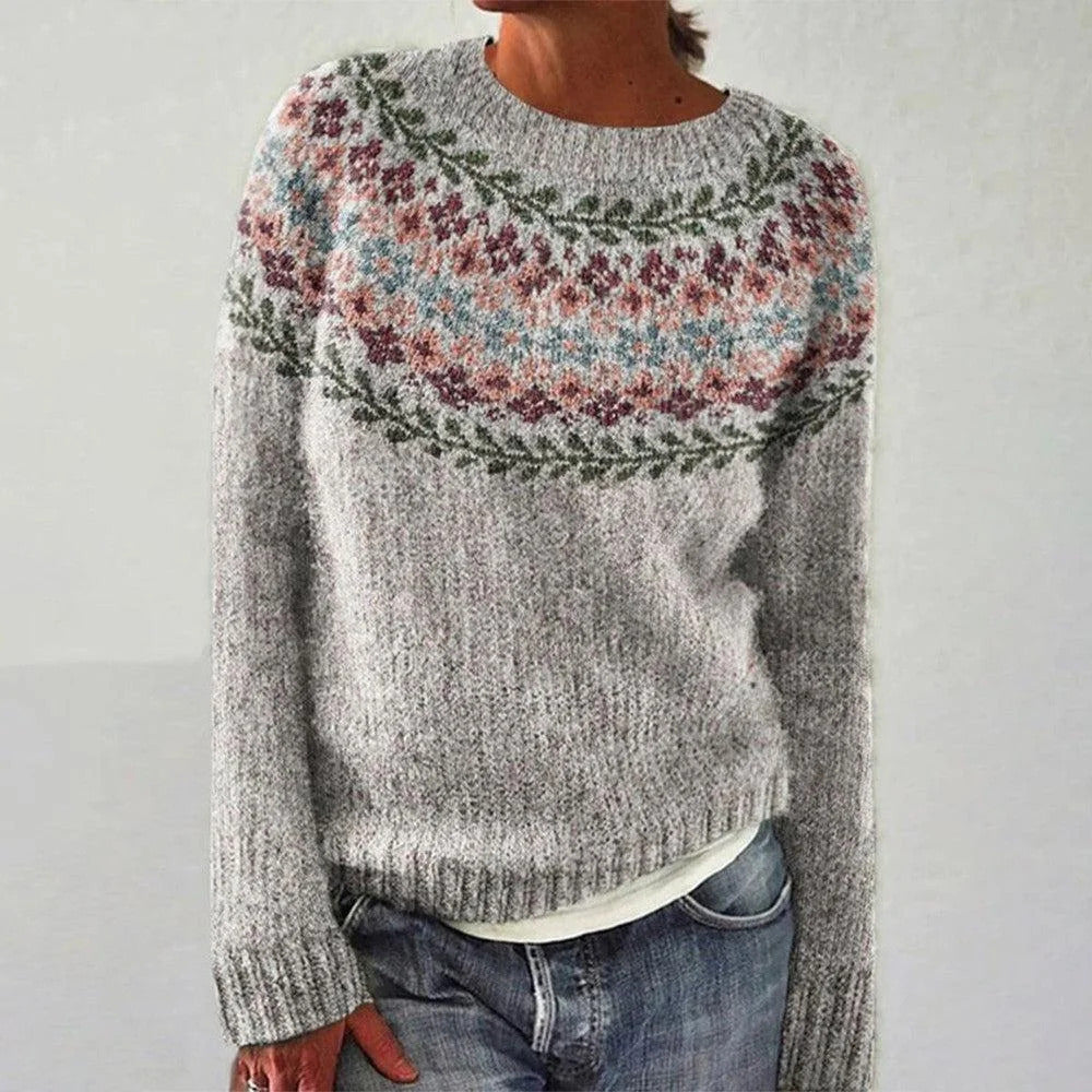 Damen gemütlicher Pullover mit floralem Jacquard und weitem Schnitt Drune
