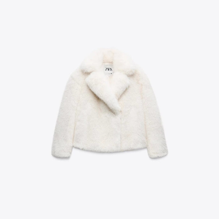 Damen Plüschige Kurzjacke mit breitem Kragen Drune