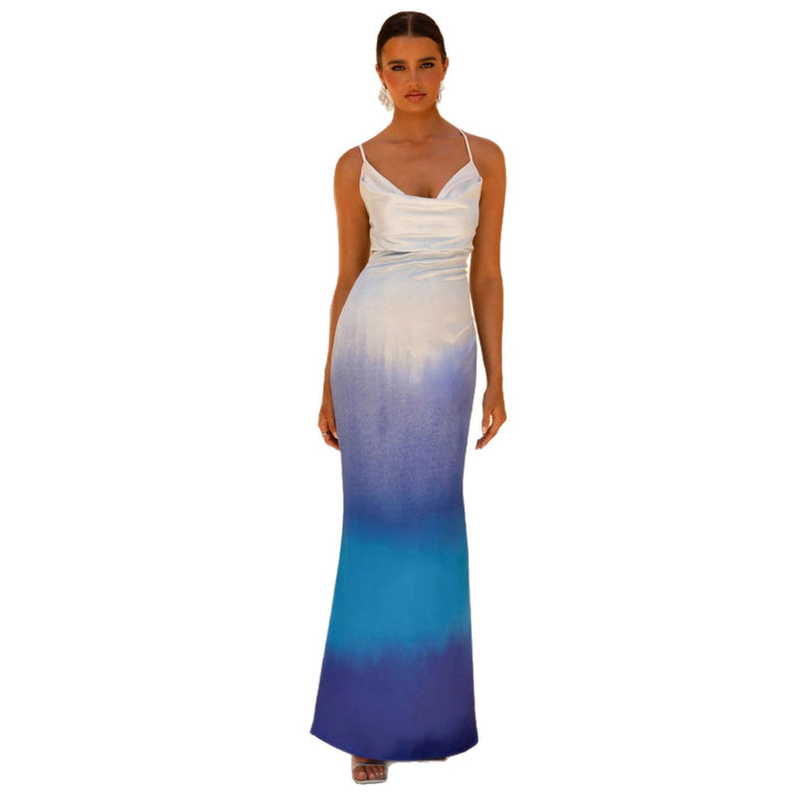Damen Elegantes Maxikleid mit fließendem Stoff und tiefem V-Ausschnitt Drune