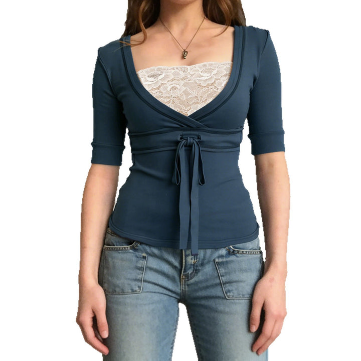 Damen Wickeloberteil mit Spitzenbesatz und Taillenband Drune