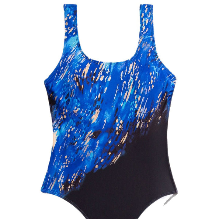 Damen Sportlicher Einteiler Badeanzug mit dynamischem Mustermix Drune