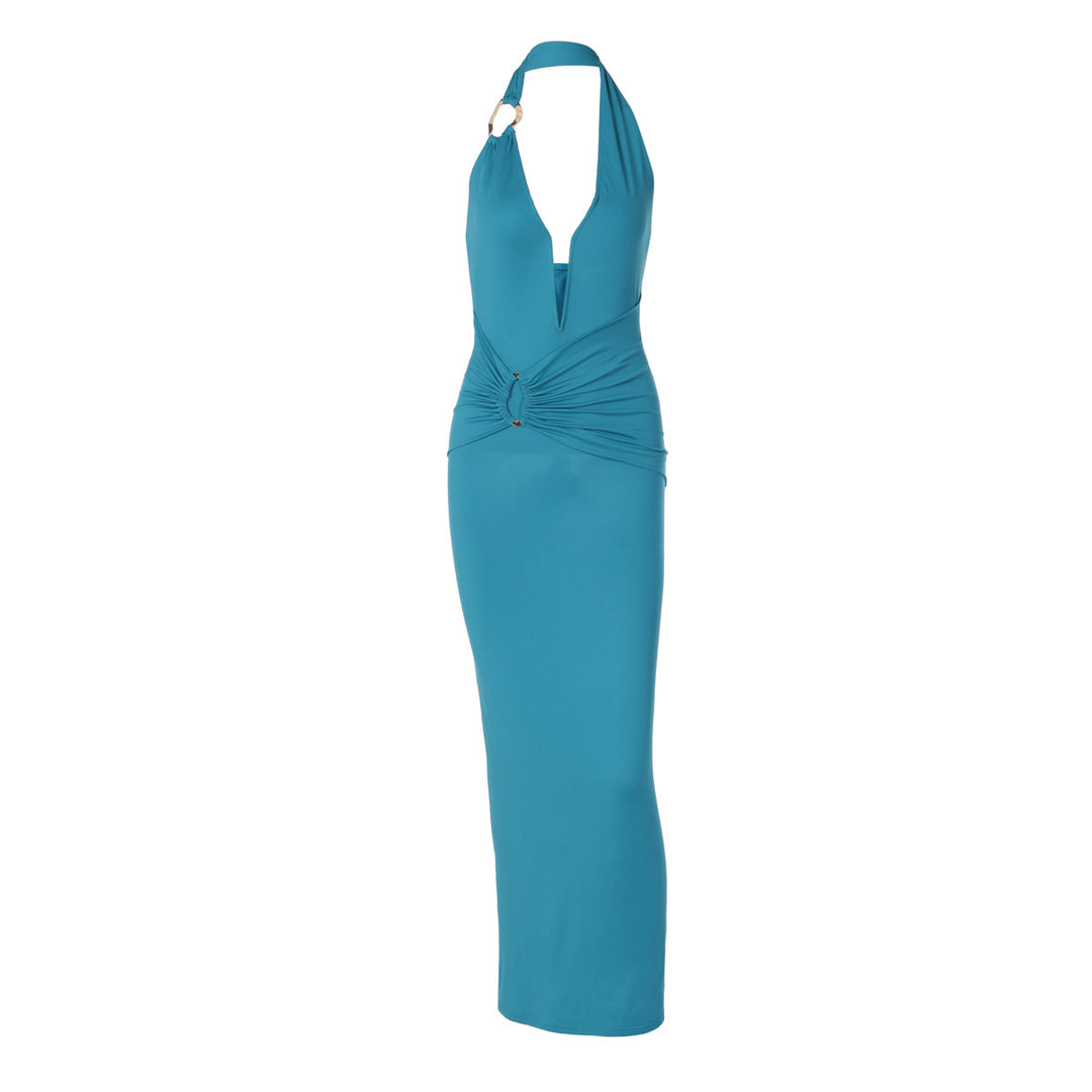 Damen Elegantes Maxikleid mit tiefem V-Ausschnitt und innovativen Drapierungen Drune