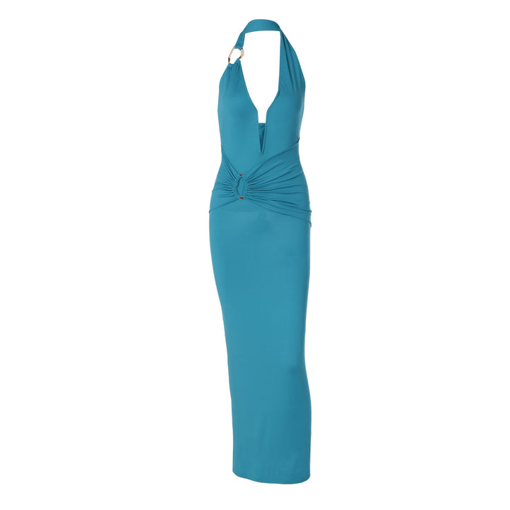 Damen Elegantes Maxikleid mit tiefem V-Ausschnitt und innovativen Drapierungen Drune