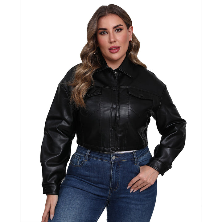 Damen nan kurze Lederjacke im Trucker-Stil mit kastiger Cropped-Passform Drune
