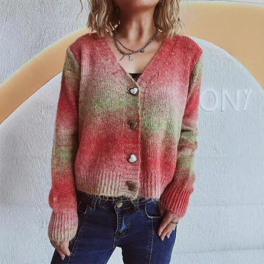 Damen Strickjacke mit luxuriösem Mohair-Material und modischen Herzknöpfen Drune