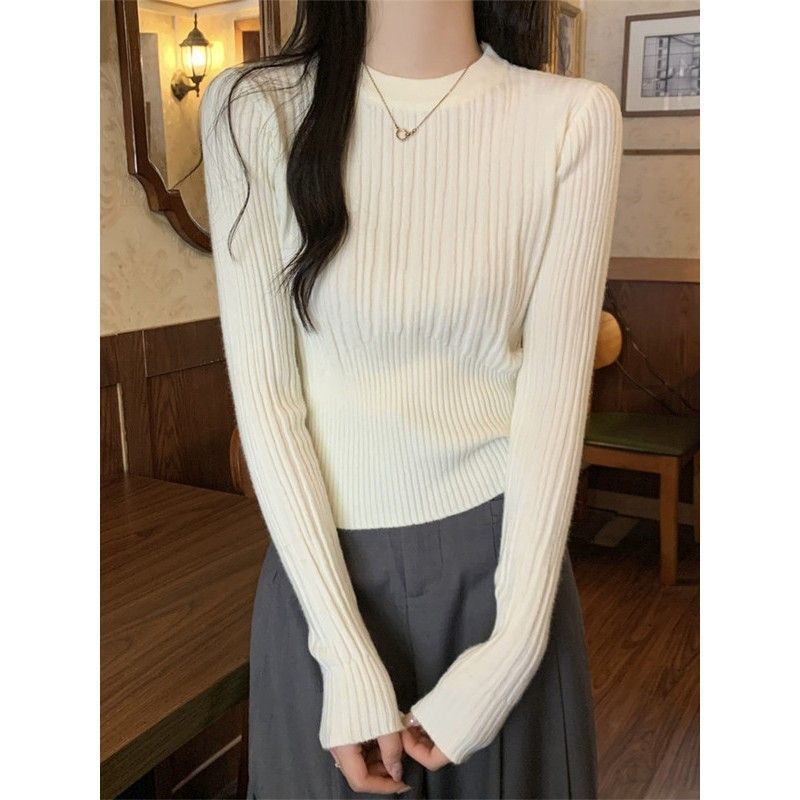 Damen feiner Rippstrickpullover mit verlängerten Ärmeln Drune