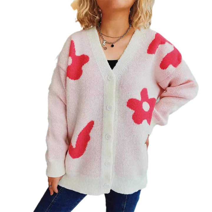 Damen gemütliche Strickjacke mit verspielten Motivakzenten Drune