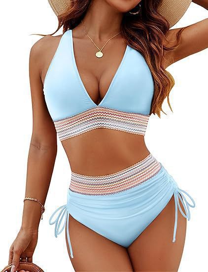 Damen Hoch geschnittener Bikini mit verstellbaren Schnüren Drune
