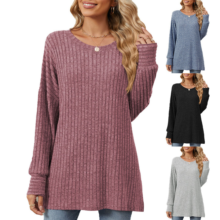 Damen gestreifter Sweatshirt mit lockerem Schnitt und feiner Rippstruktur Drune