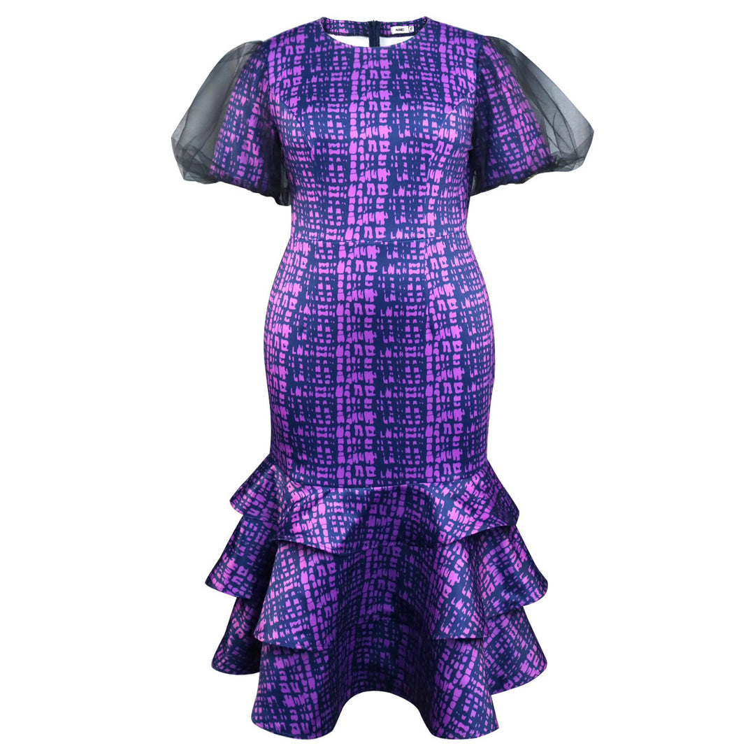Damen Elegantes Kleid mit voluminösen Tüllärmeln und asymmetrischem Rüschenrock Drune