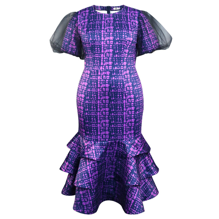 Damen Elegantes Kleid mit voluminösen Tüllärmeln und asymmetrischem Rüschenrock Drune
