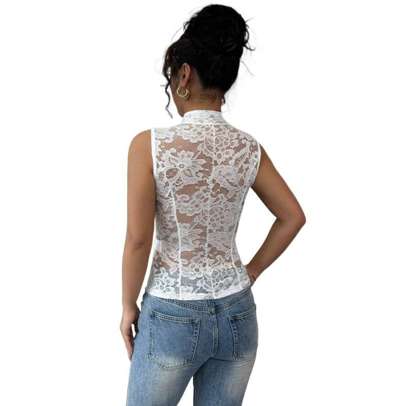 Damen Spitzenbluse im eleganten Schnitt mit Knopfdetails Drune