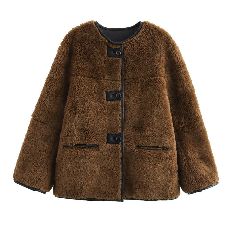Drune | Damen Teddyjacke mit Kontrasttaschen