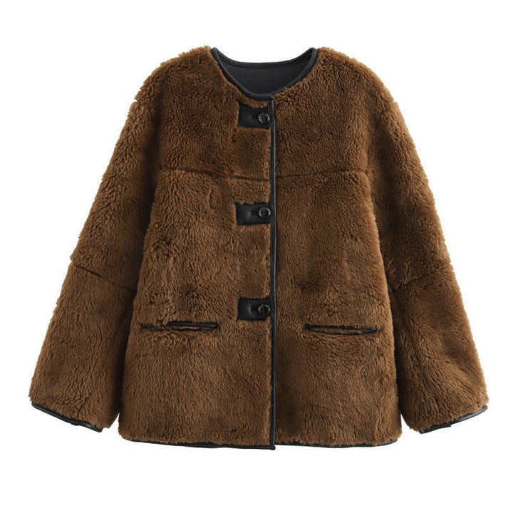 Drune | Damen Teddyjacke mit Kontrasttaschen