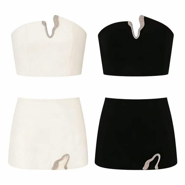 Damen Crop-Top und Mini-Rock Set mit dekorativem Detail Drune