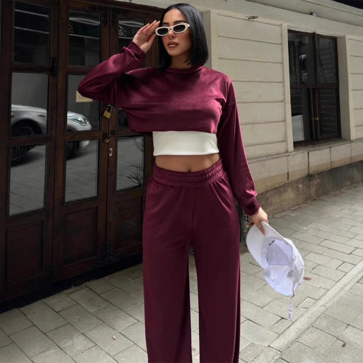 Damen Urbanes Freizeit-Set mit cropped Oberteil und weitem Schnitt Drune