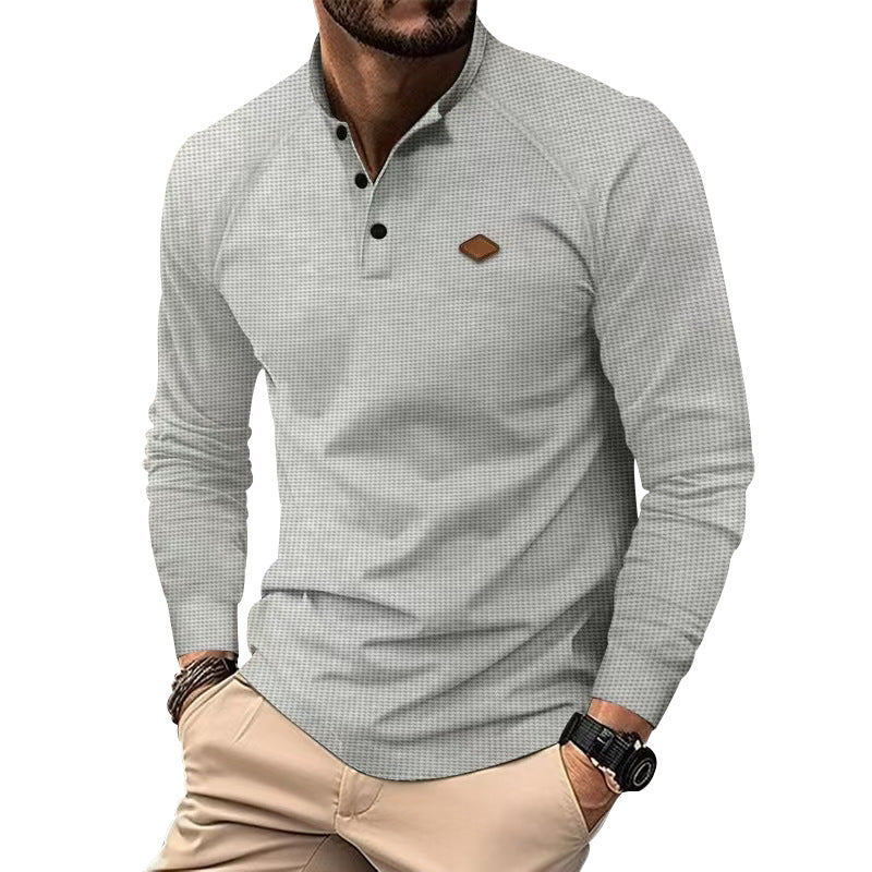 Herren Langarm-Henley-Shirt mit strukturierter Oberfläche und modischen Knopfdetails Drune