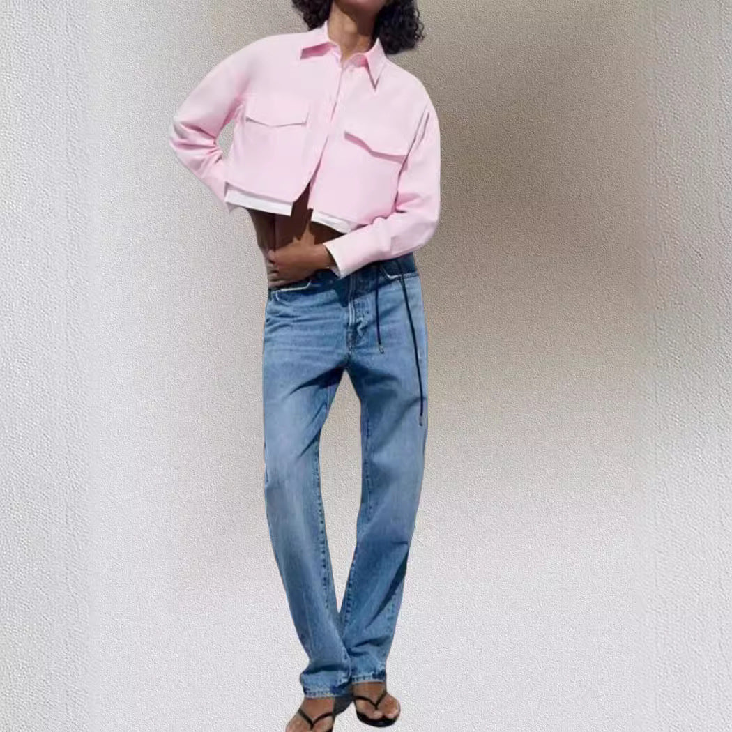 Damen Kurzarm-Bluse mit praktischen aufgesetzten Taschen Drune