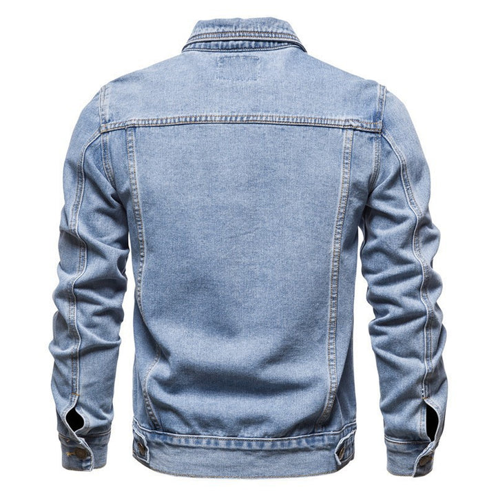 Herren nan taillierte Jeansjacke mit Brusttaschen, durchgehender Knopfleiste und Kontrastnähten Drune