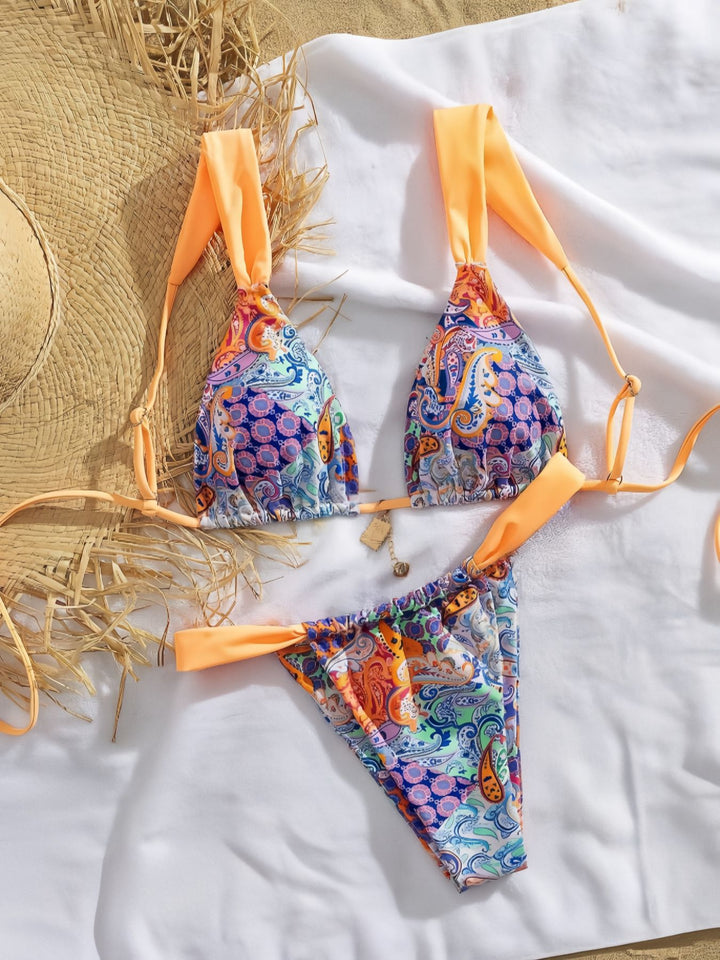 Damen Triangel-Bikini mit buntem Paisleymuster und verstellbaren Trägern Drune