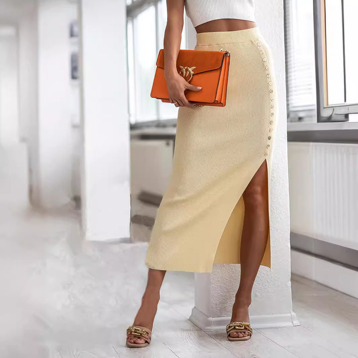 Damen Midi-Rock mit seitlichem Schlitz und eleganten Knopfdetails Drune
