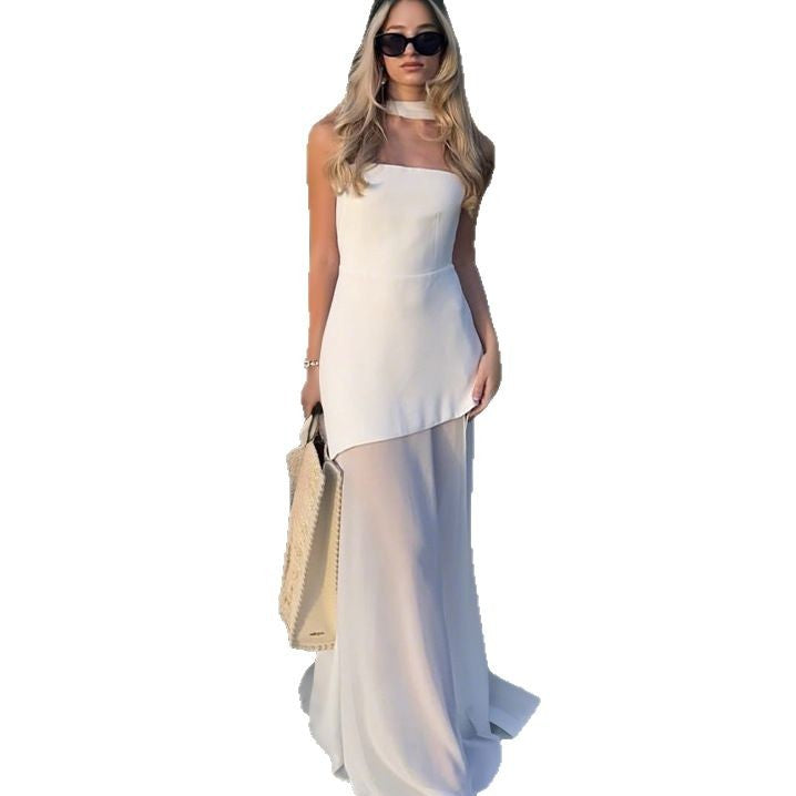 Damen schulterfreies Abendkleid mit asymmetrischem Schnitt und eleganter Drapierung Drune