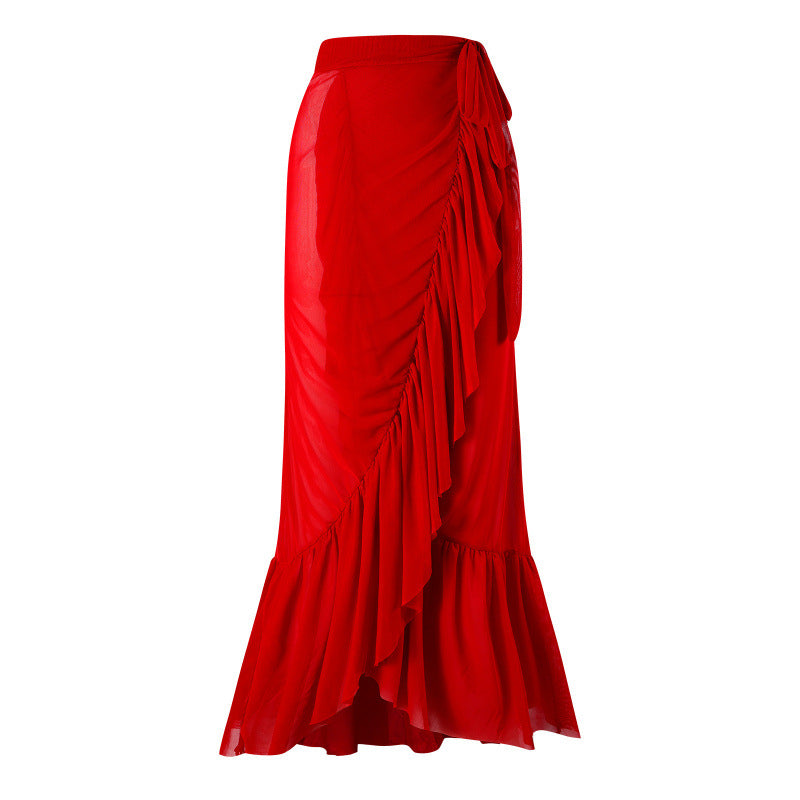 Damen Einteiler Badeanzug mit dekorativen Blumenapplikationen und elegantem Wickelrock Drune
