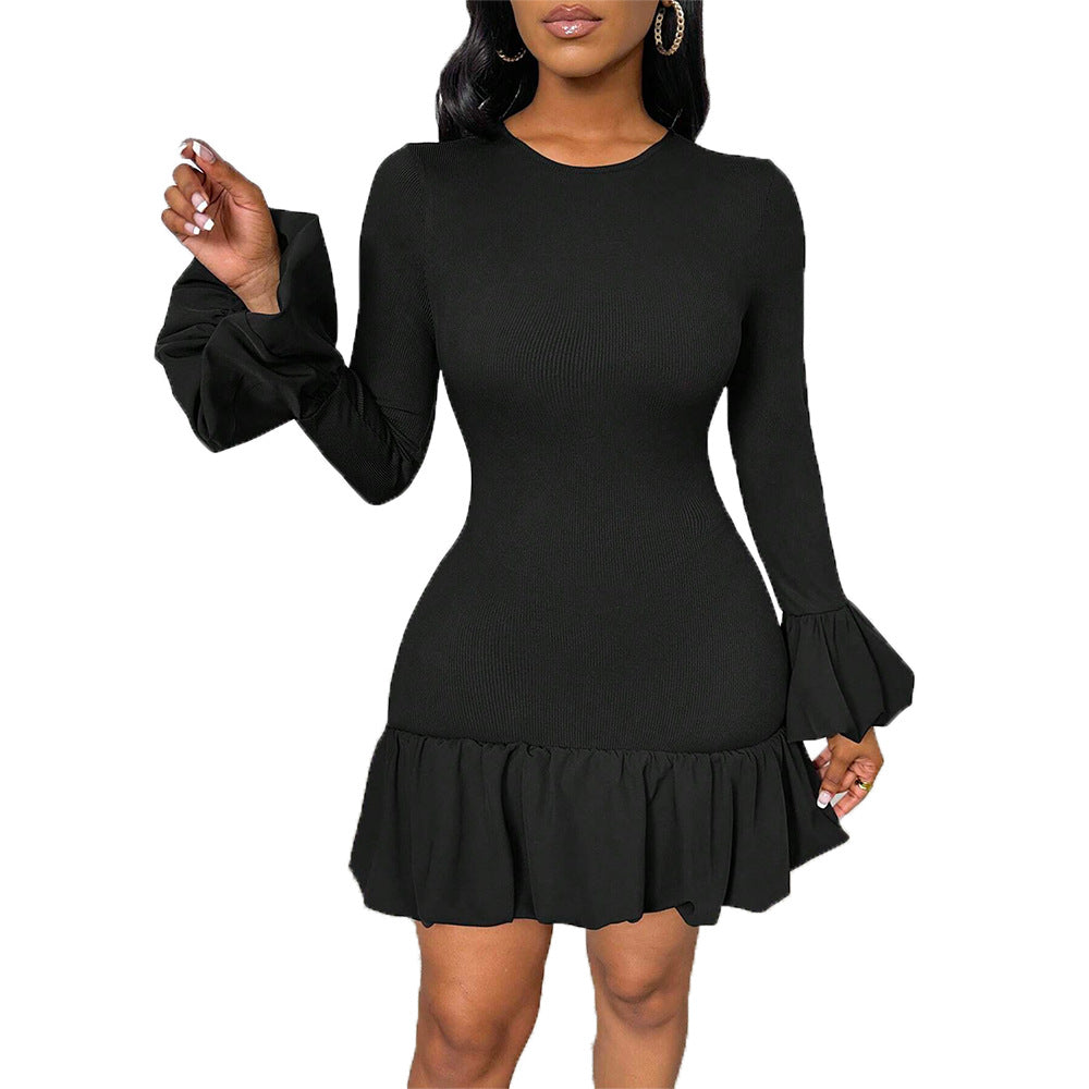 Damen Wickelkleid mit eleganten Flügelärmeln und Rüschensaum Drune