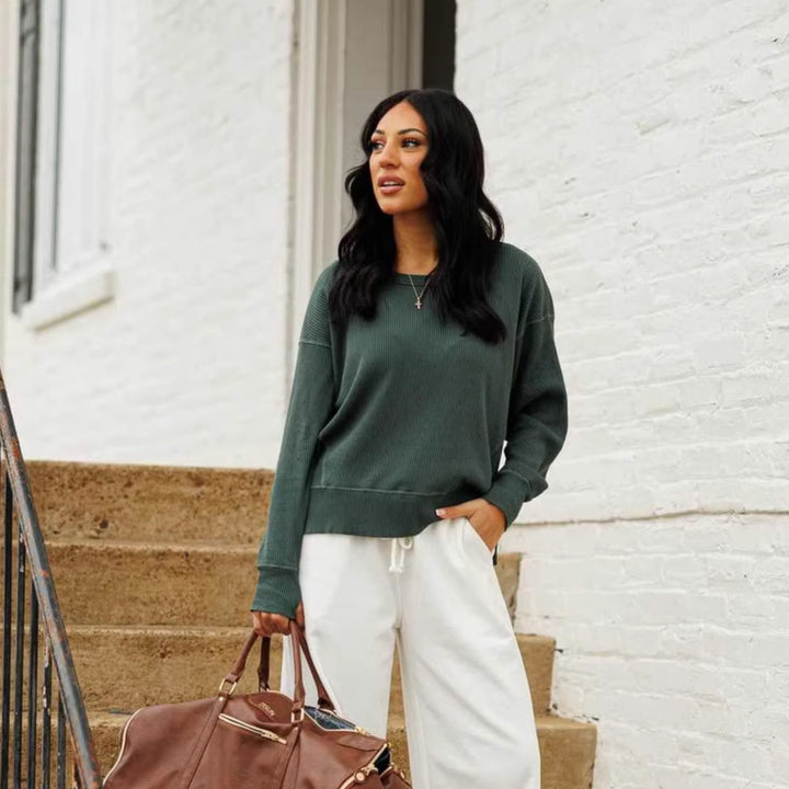 Damen lässiges Langarmshirt mit Rippenstruktur Drune