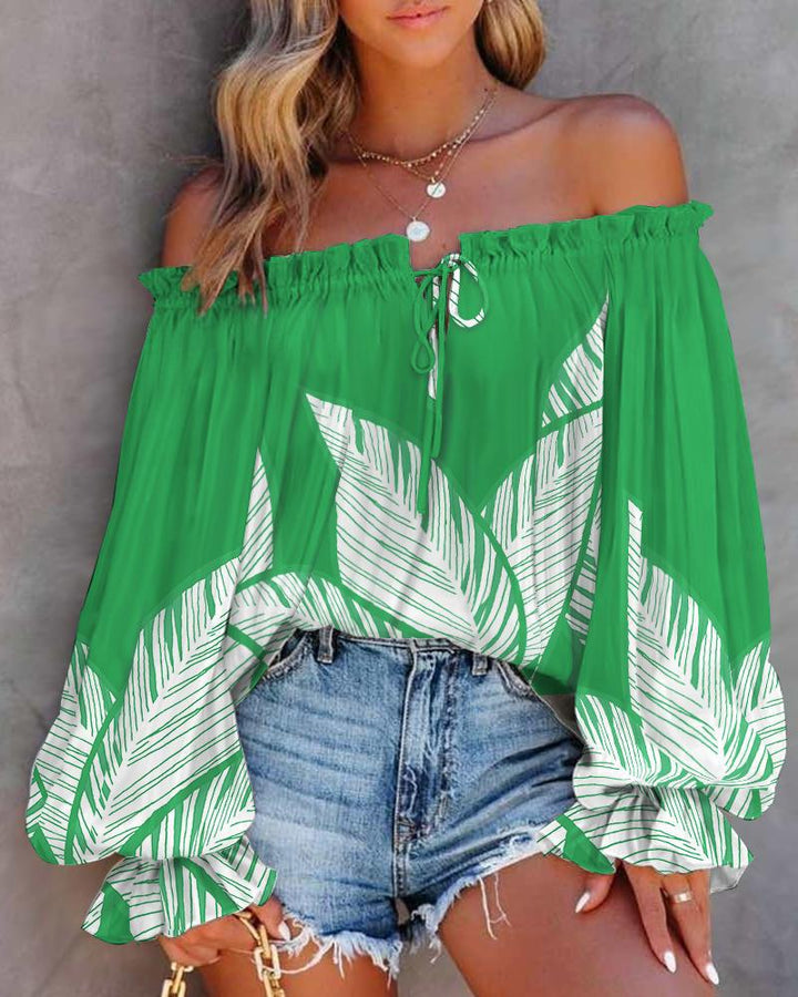 Damen Off-Shoulder Bluse mit voluminösen Ärmeln und Knoten-Detail Drune
