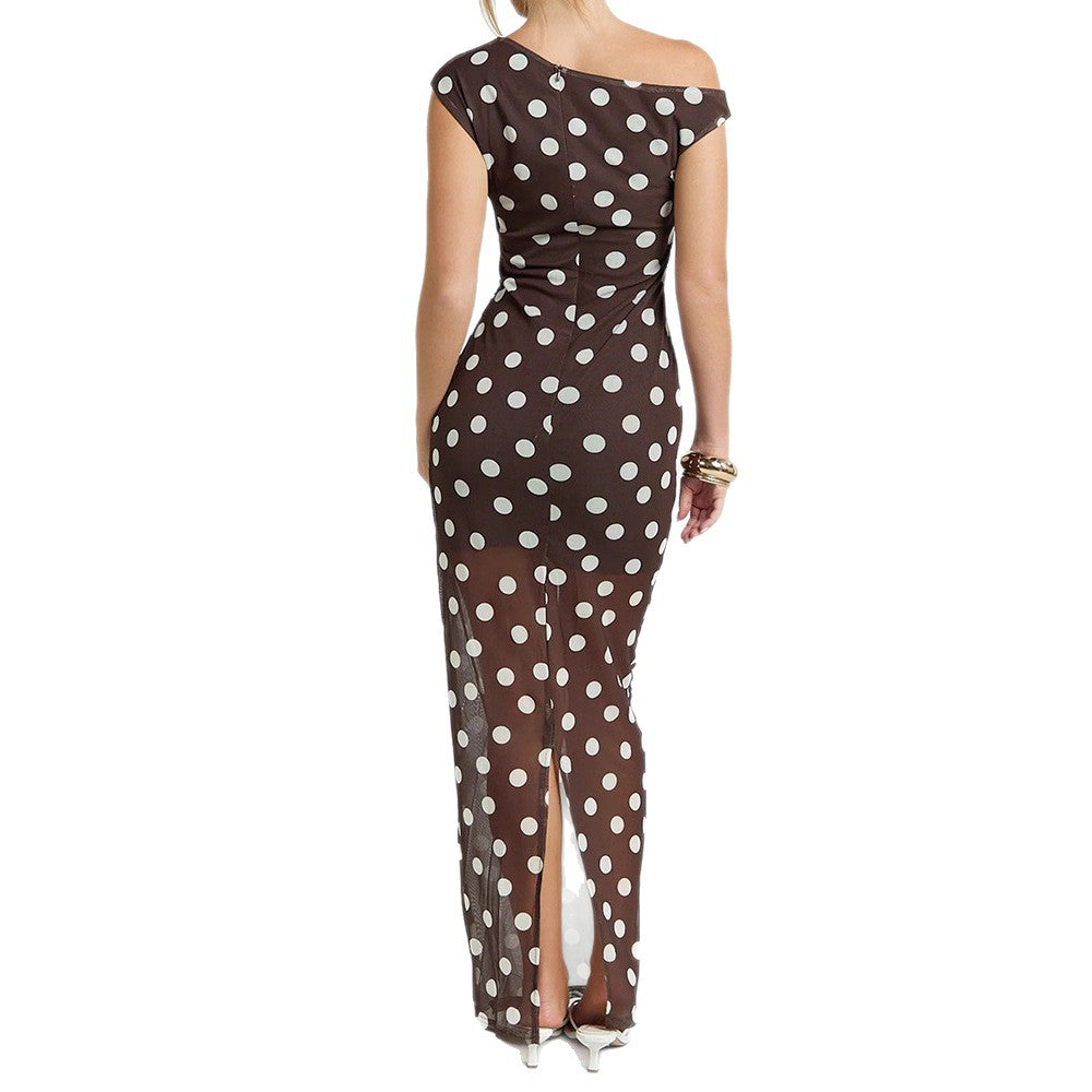 Damen Elegantes und transparentes Maxikleid mit Punkten Drune