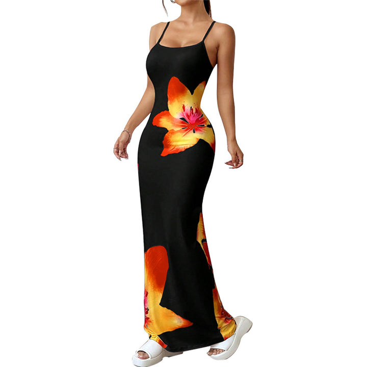 Damen Maxikleid mit floralen Akzenten und tailliertem Schnitt Drune