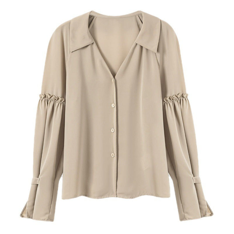 Damen Bluse mit Rüschendetails und V-Ausschnitt Drune