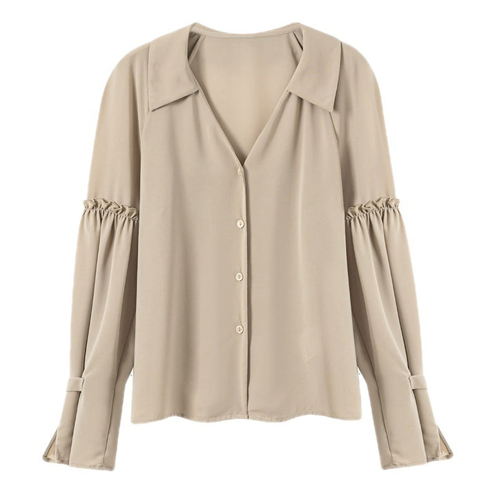 Damen Bluse mit Rüschendetails und V-Ausschnitt Drune