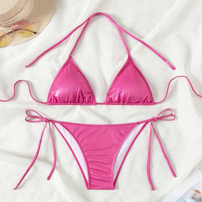 Damen Hoch geschnittener glänzender Bikini Drune
