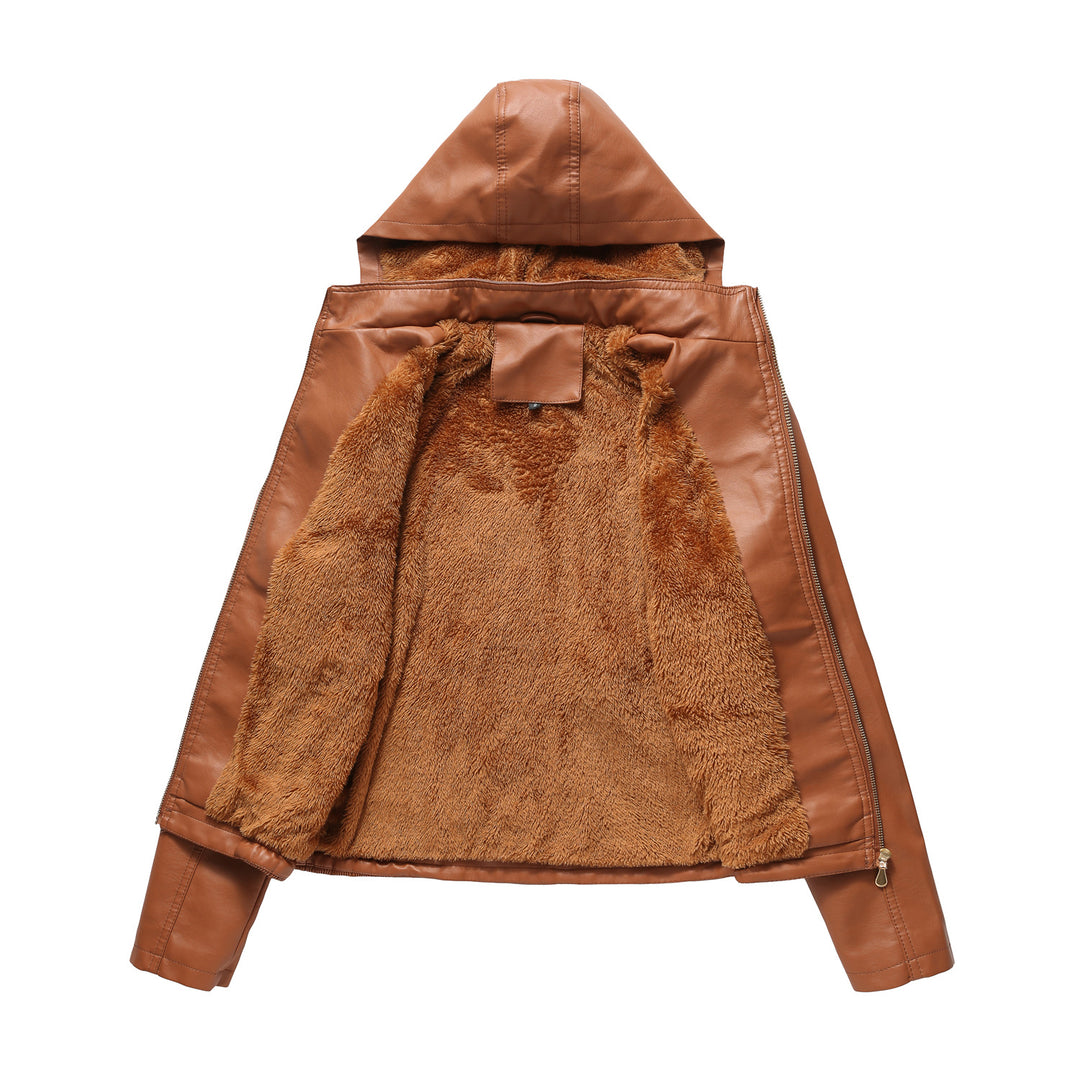 Damen stilvolle Kunstlederjacke mit hochabschließendem Kragen und elastischen Bündchen Drune