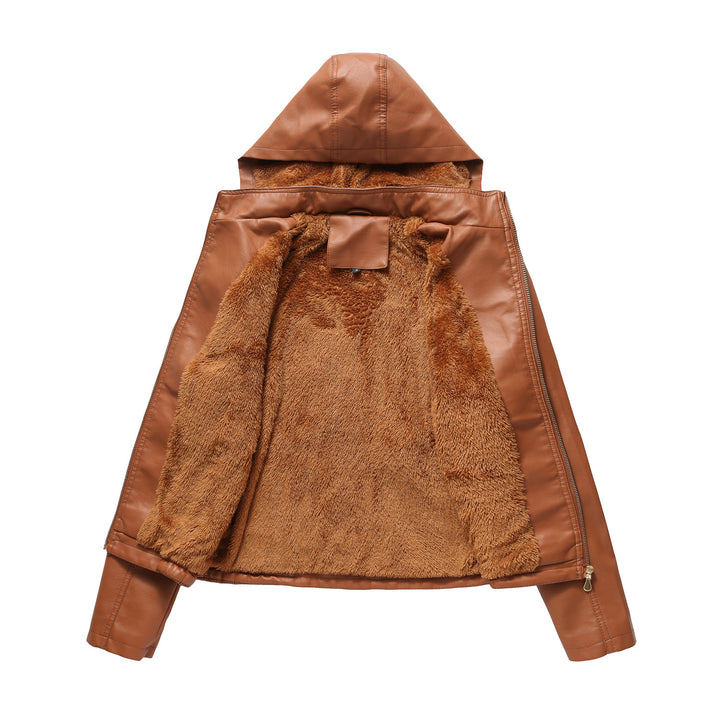 Damen stilvolle Kunstlederjacke mit hochabschließendem Kragen und elastischen Bündchen Drune