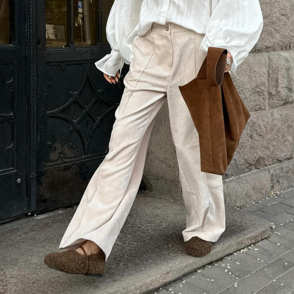 Damen weite Cordhose mit elegantem Schnitt und hohem Bund Drune