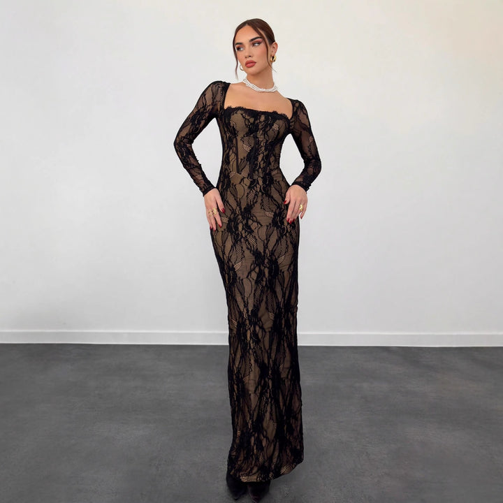 Damen Spitzenmaxikleid mit durchscheinenden Einsätzen Drune