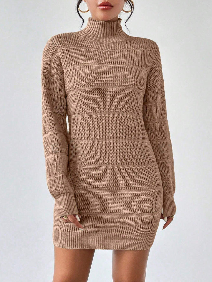 Damen Strickkleid mit hohem Kragen und strukturiertem Muster Drune