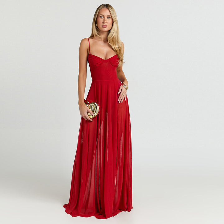 Damen Transparente Maxi-Robe mit elegantem Bustier-Oberteil Drune