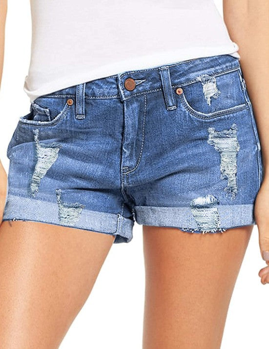Damen Destroyed Denim-Shorts im lässigen Freizeitstil Drune