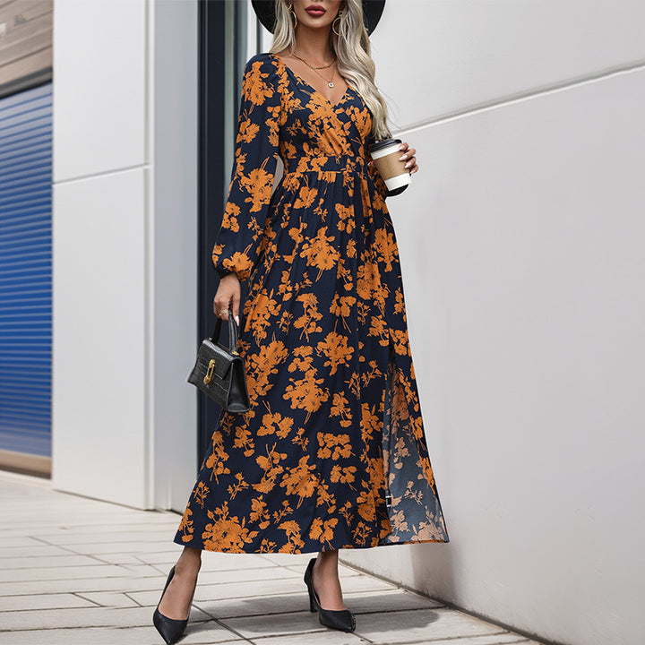 Damen Maxikleid mit seitlichem Schlitz und floralem Design Drune