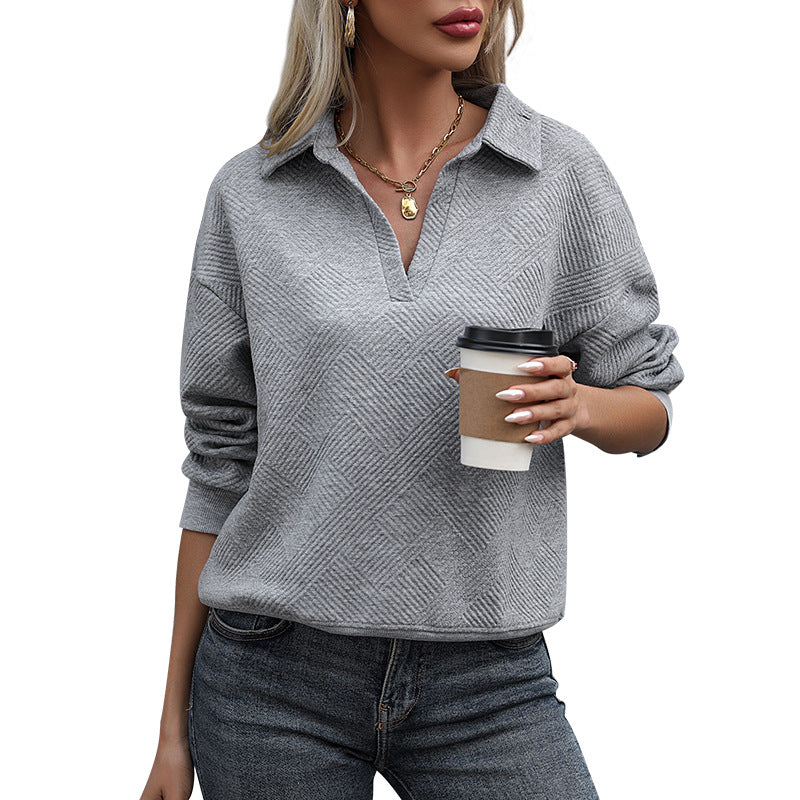 Damen lässiger Pullover mit strukturierter Oberfläche und modischem V-Ausschnitt Drune