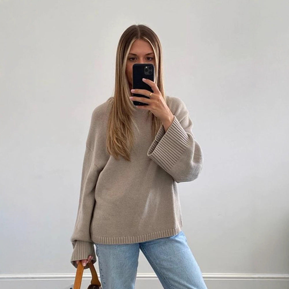 Damen lässiger Strickpullover mit weiten Ärmeln Drune